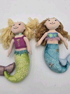 Groovy Girls Mermaid Dolls Lot of 2 Plush Manhattan Toy Blonde Green Blue Tails